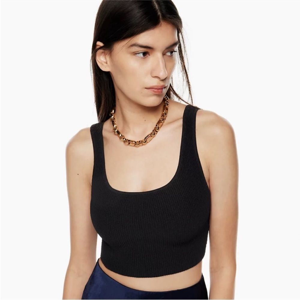 Aritzia Babaton Sculpt Knit Square Neck Cropped Tank in Black Size S~ Pristine